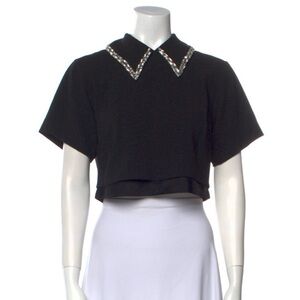 A.L.C. Black Cropped Blouse with Embellished Collar